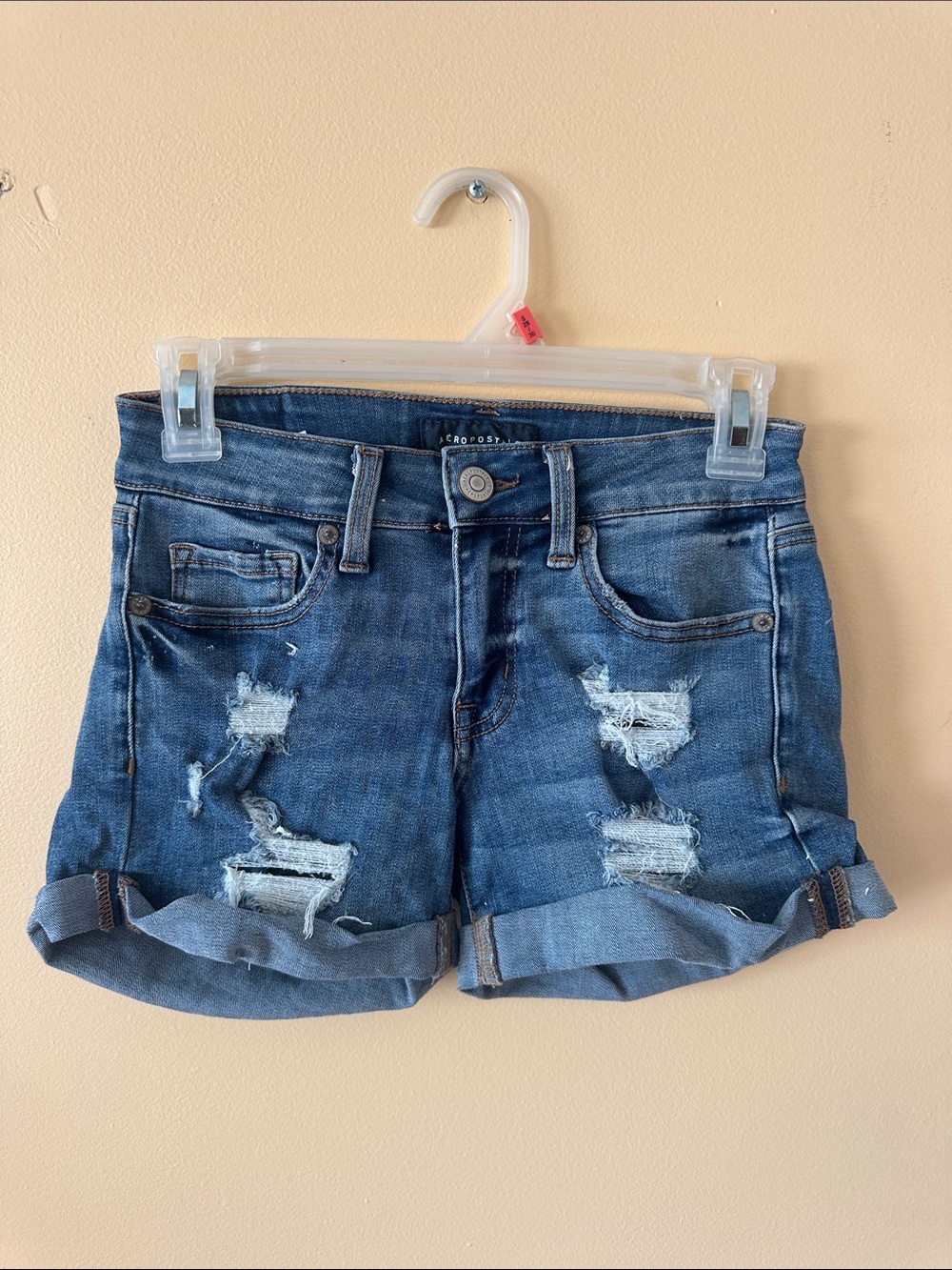 Aeropostale Low Rise Midi Distressed Denim Shorts | Size 00